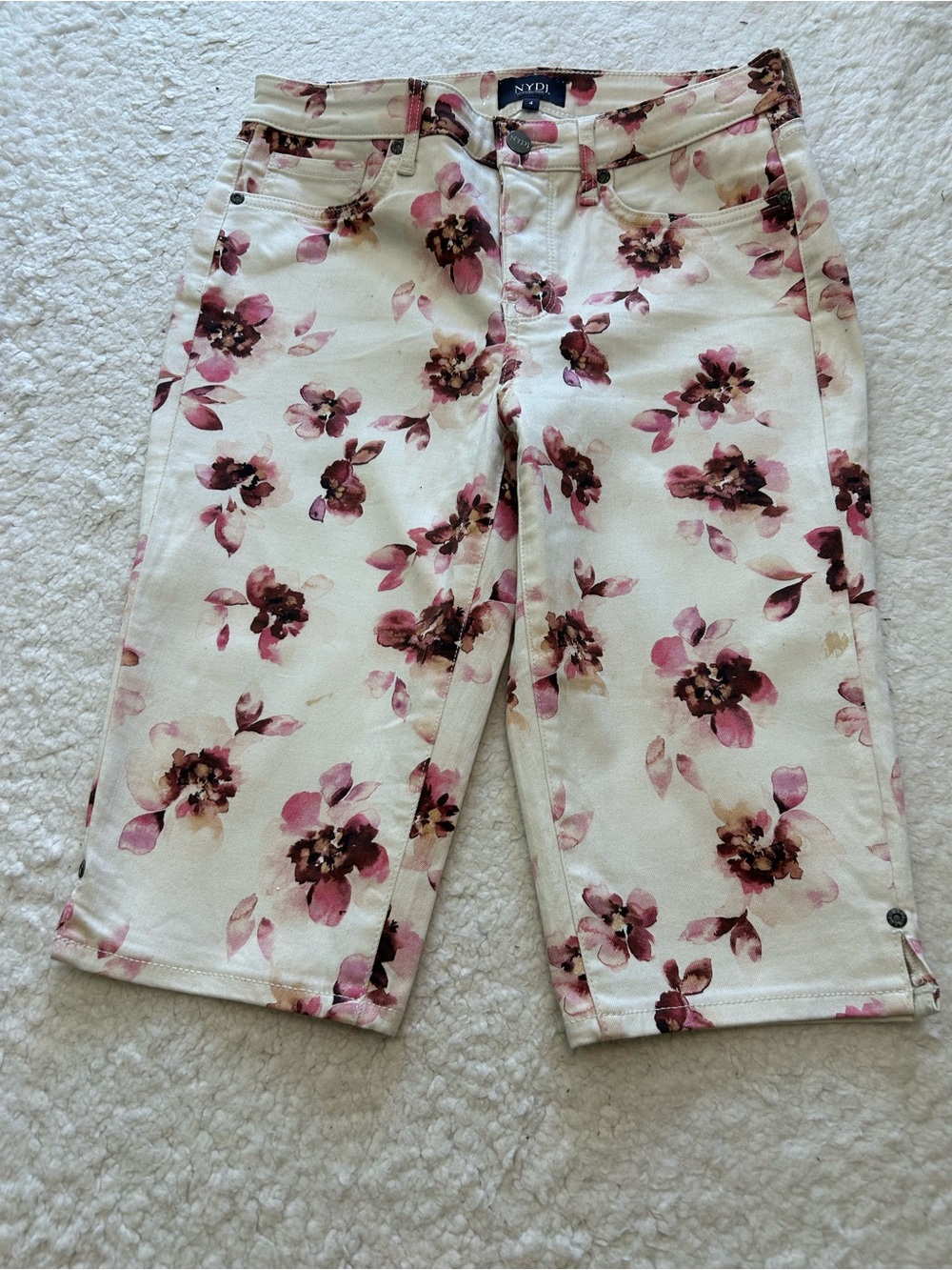 NYDJ White Floral Bermuda Shorts with Pink Blossoms